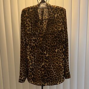 Express Portofino Leopard Print Button-Up Blouse - Brown/Black Size Large